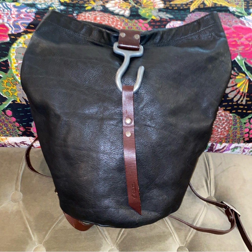 Elegant Black and Brown Leather Backpack